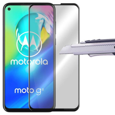 Скрийн протектори Скрийн протектори за Motorola Скрийн протектор от закалено стъкло за 3D FULL SCREEN Full Glue напълно залепващ за Motorola Moto G8 XT2045-1 с черен кант